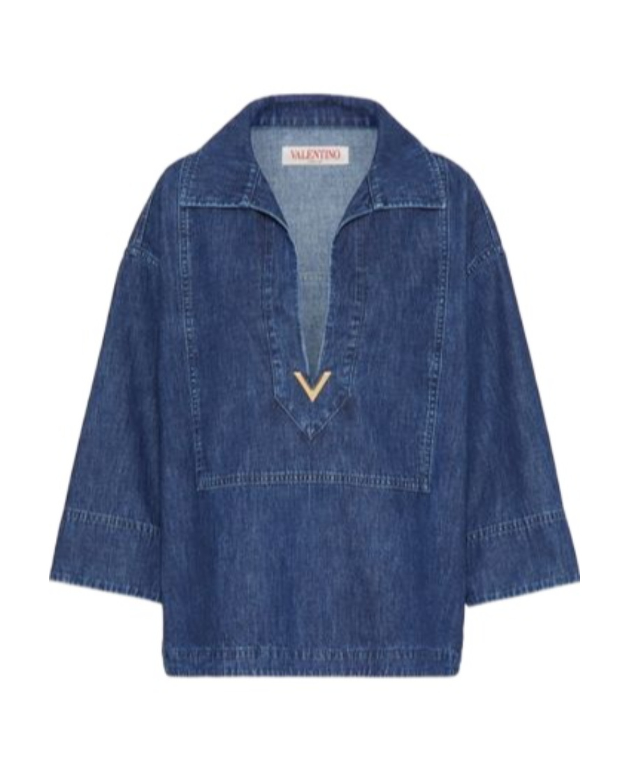 Valentino Chambray Denim Kaftan Top In Blue