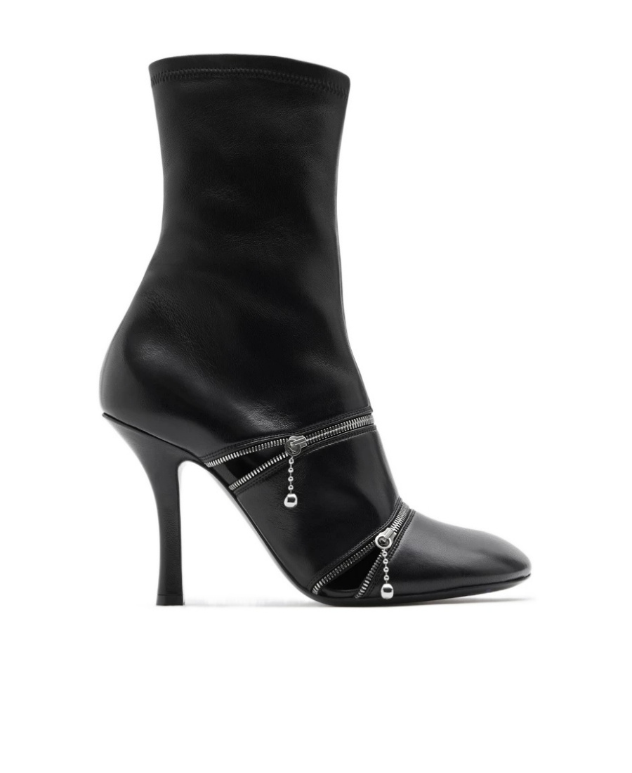 Burberry Peep Leather Ankle Boots In Black