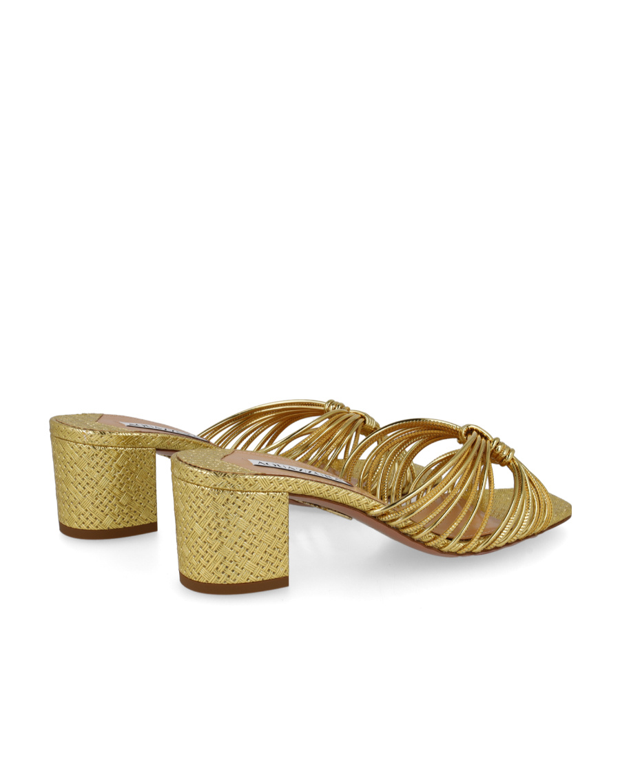 Aquazzura 60mm Knot-detail Metallic Mules In Green
