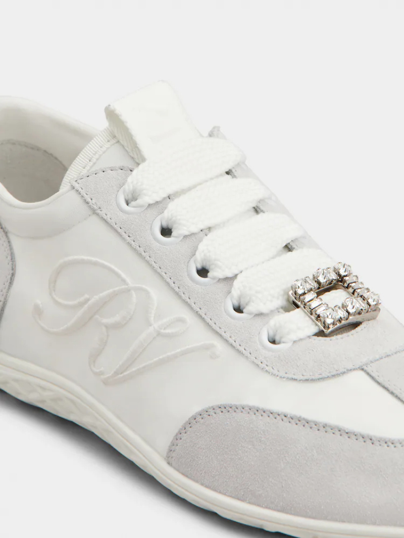 Roger Vivier Viv Suede-trimmed Canvas Sneakers In White