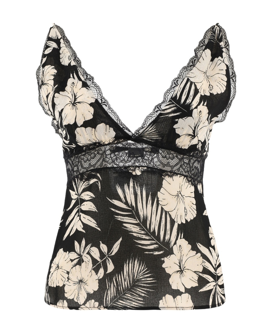 Pinko Floral-print Tank Top In Black