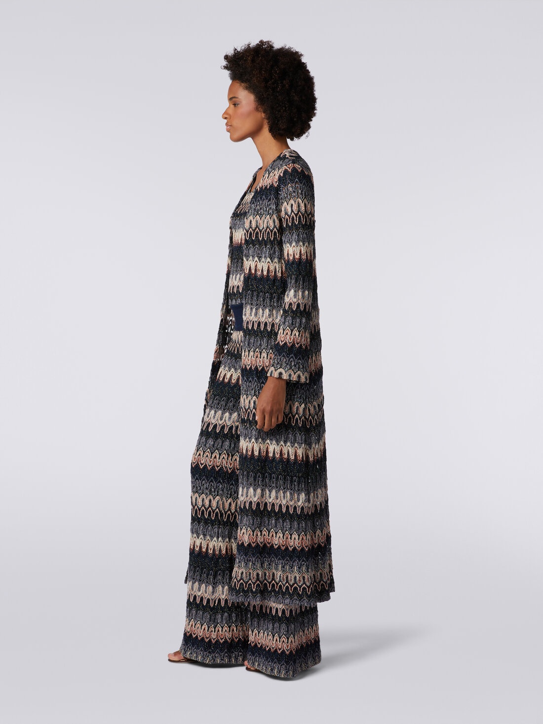 Shop Missoni Zigzag Metallic Long Cardigan In Black