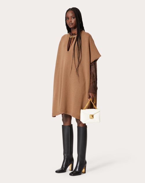 Valentino Brand-plaque Turtleneck Wool And Cashmere-blend Poncho In Brown