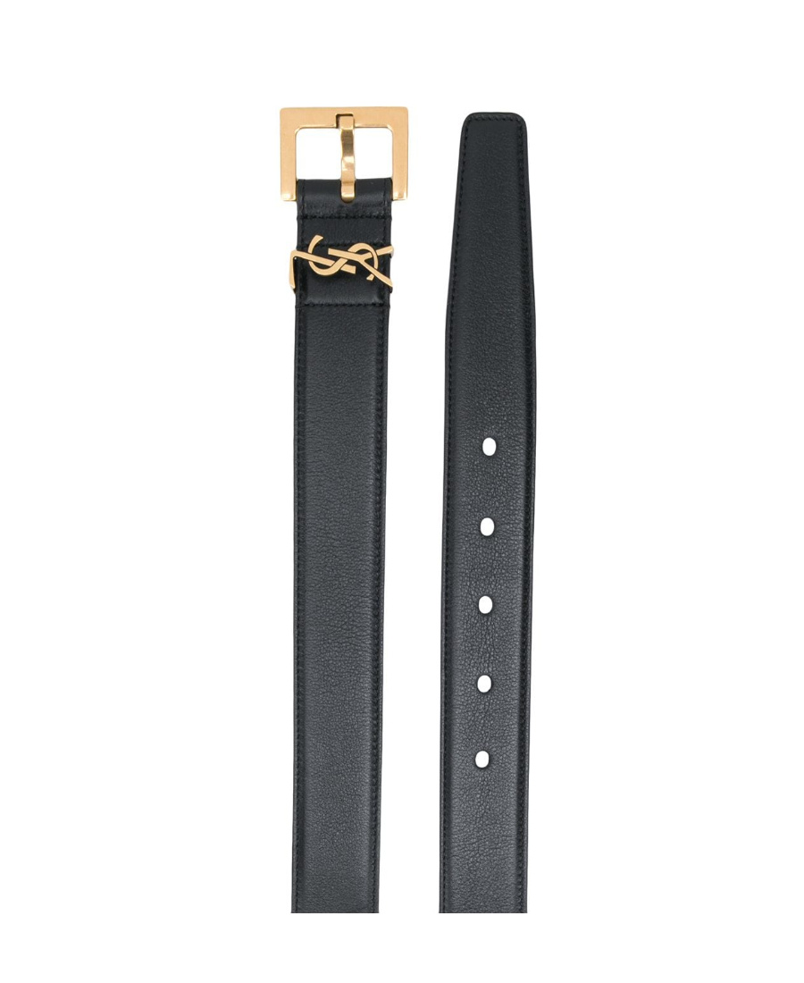 Saint Laurent Monogram Square-buckle Belt In Black