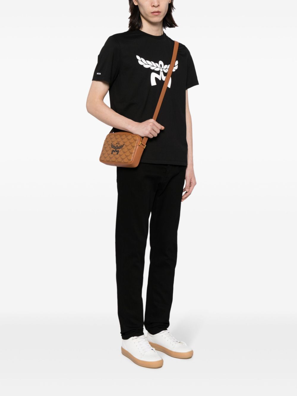 Mcm Himmel Logo Printed Small Shoulder Bag In Brown