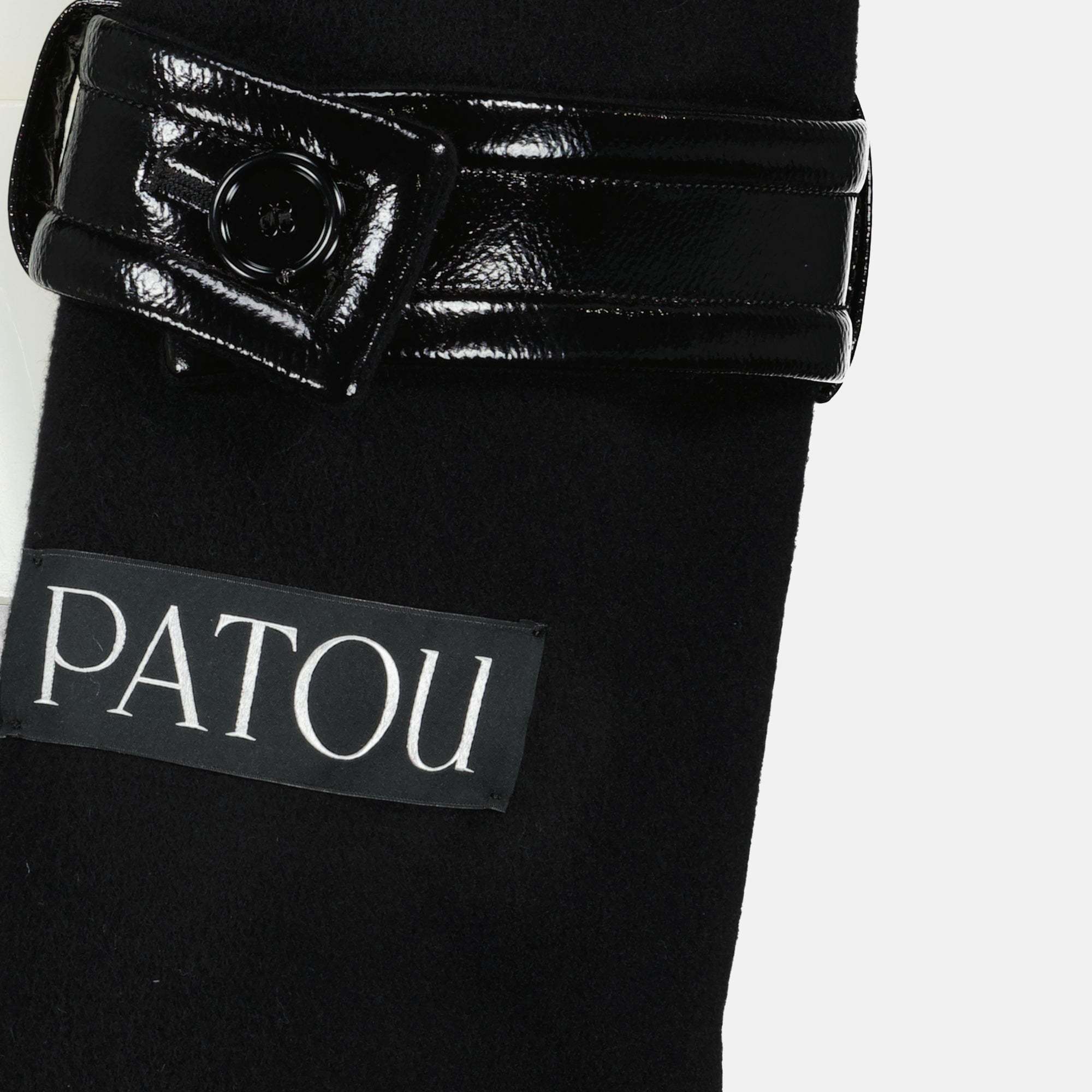 Patou Belted Coated-trimmed Brushed Wool-blend Jacket In Black
