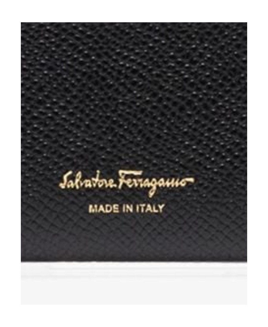 Ferragamo Black Card-holder With Gancini Detail In Hammered Leather Woman In Black