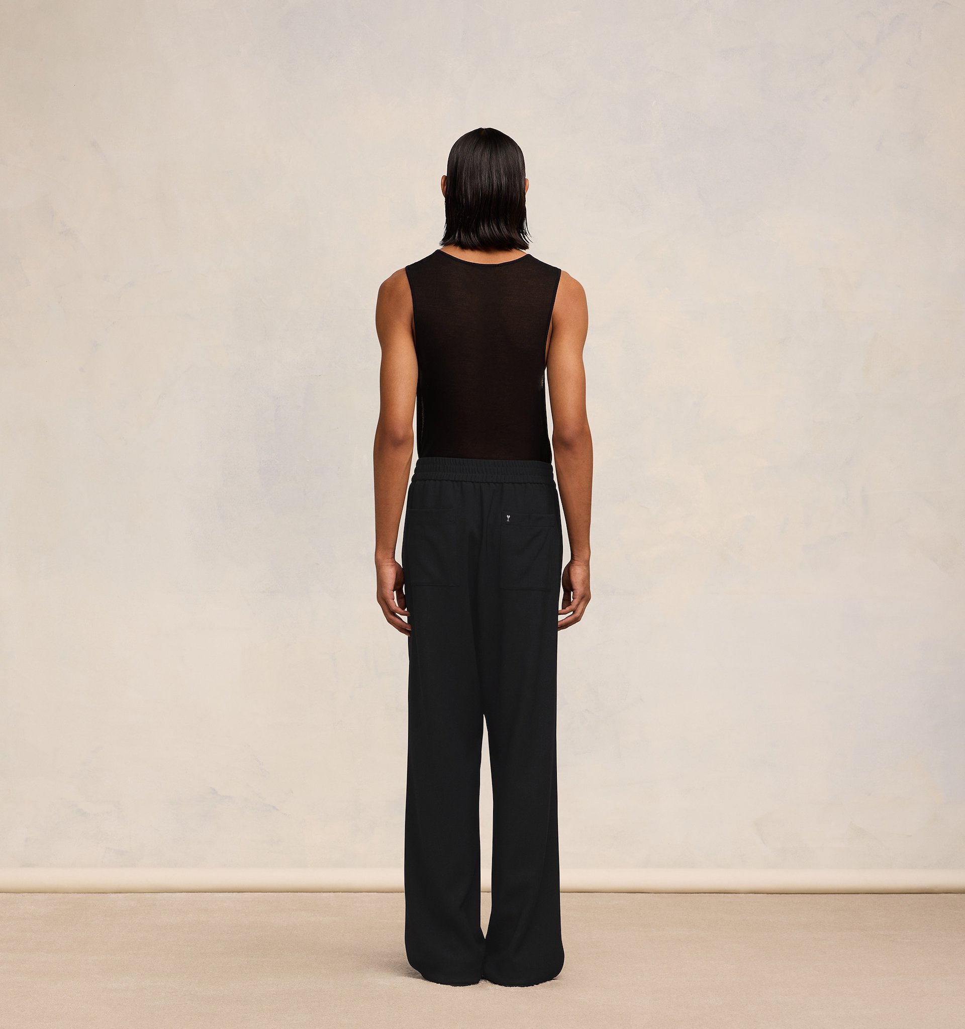 Shop Ami Alexandre Mattiussi Ami Paris Ami De Coeur Ruched Detail Wide Leg Trousers In Black