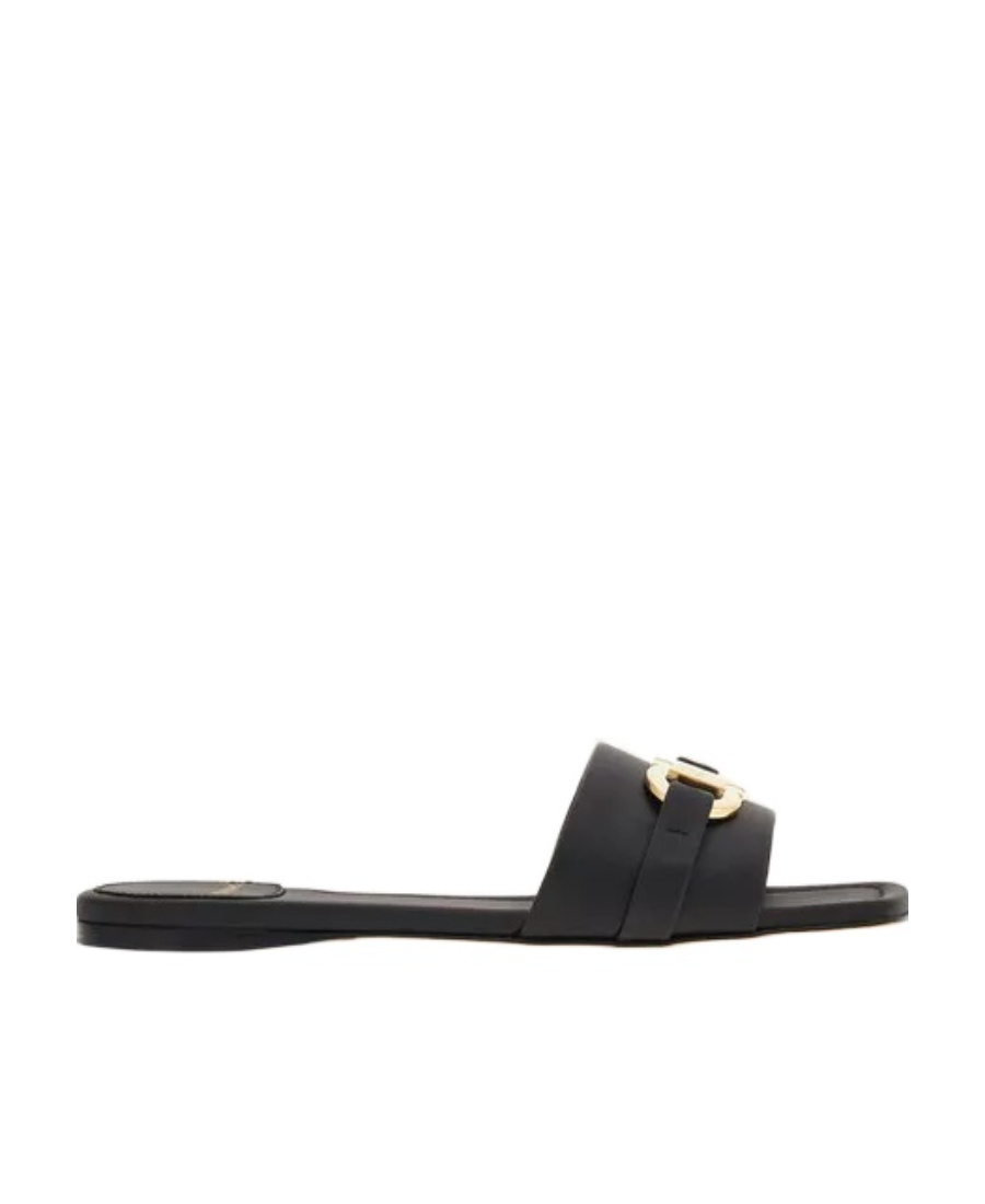 Shop Ferragamo Salvatore  Logo Plaque Flat Sandals In Black