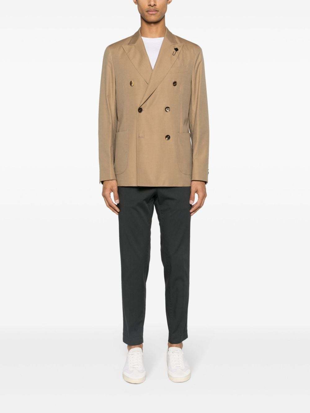 Lardini Double-breasted Beige Jacket In Brown