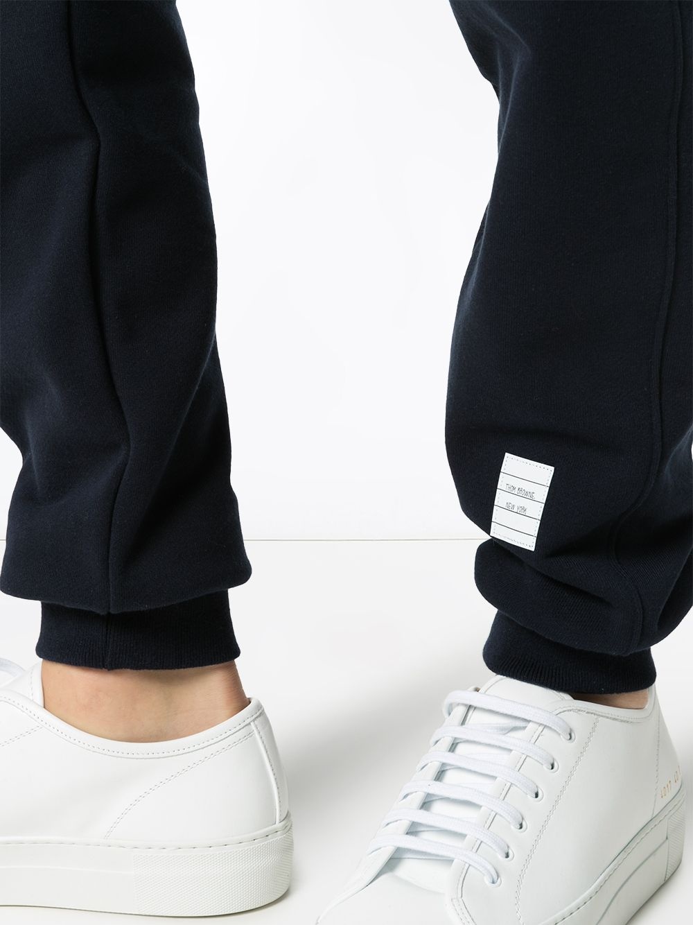 Thom Browne Blue Cotton Jogger With 4 Bar Detail In Black