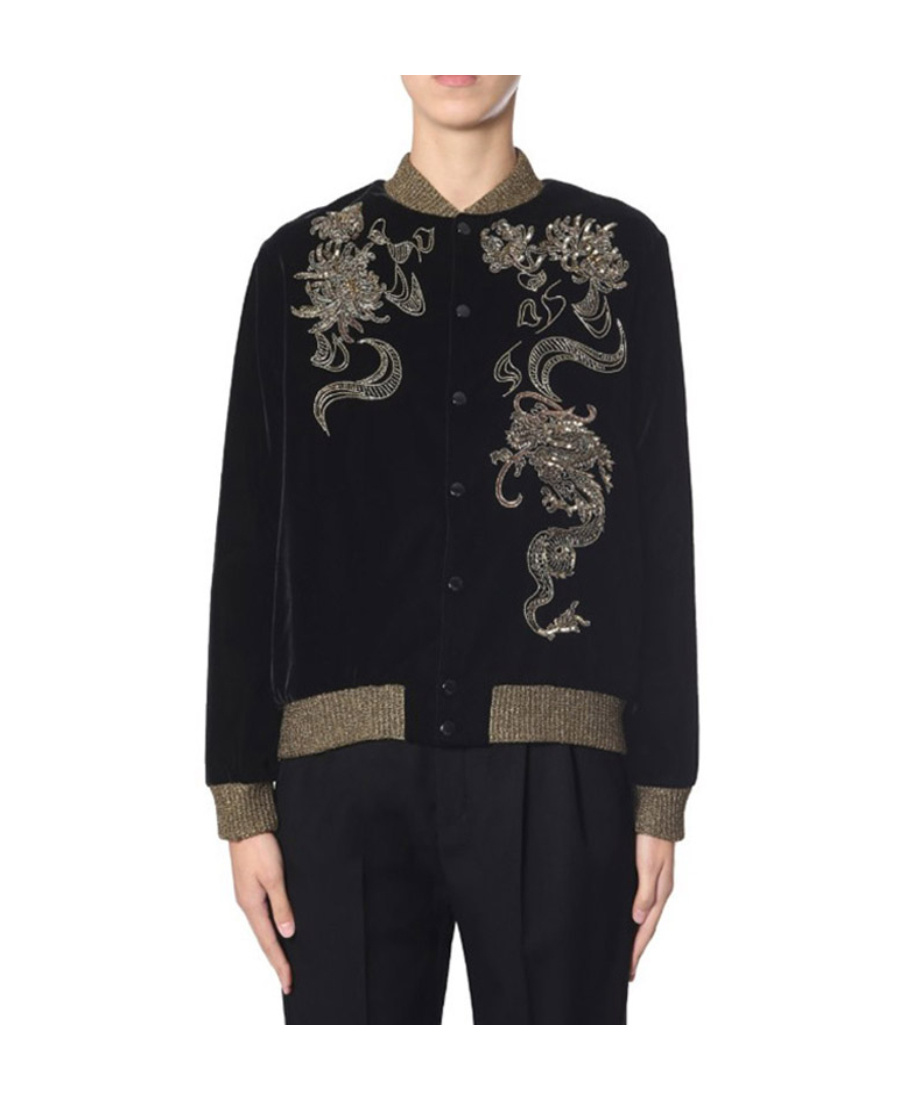Saint Laurent Long-sleeved Pilot Baseball Casual Jacket In Black