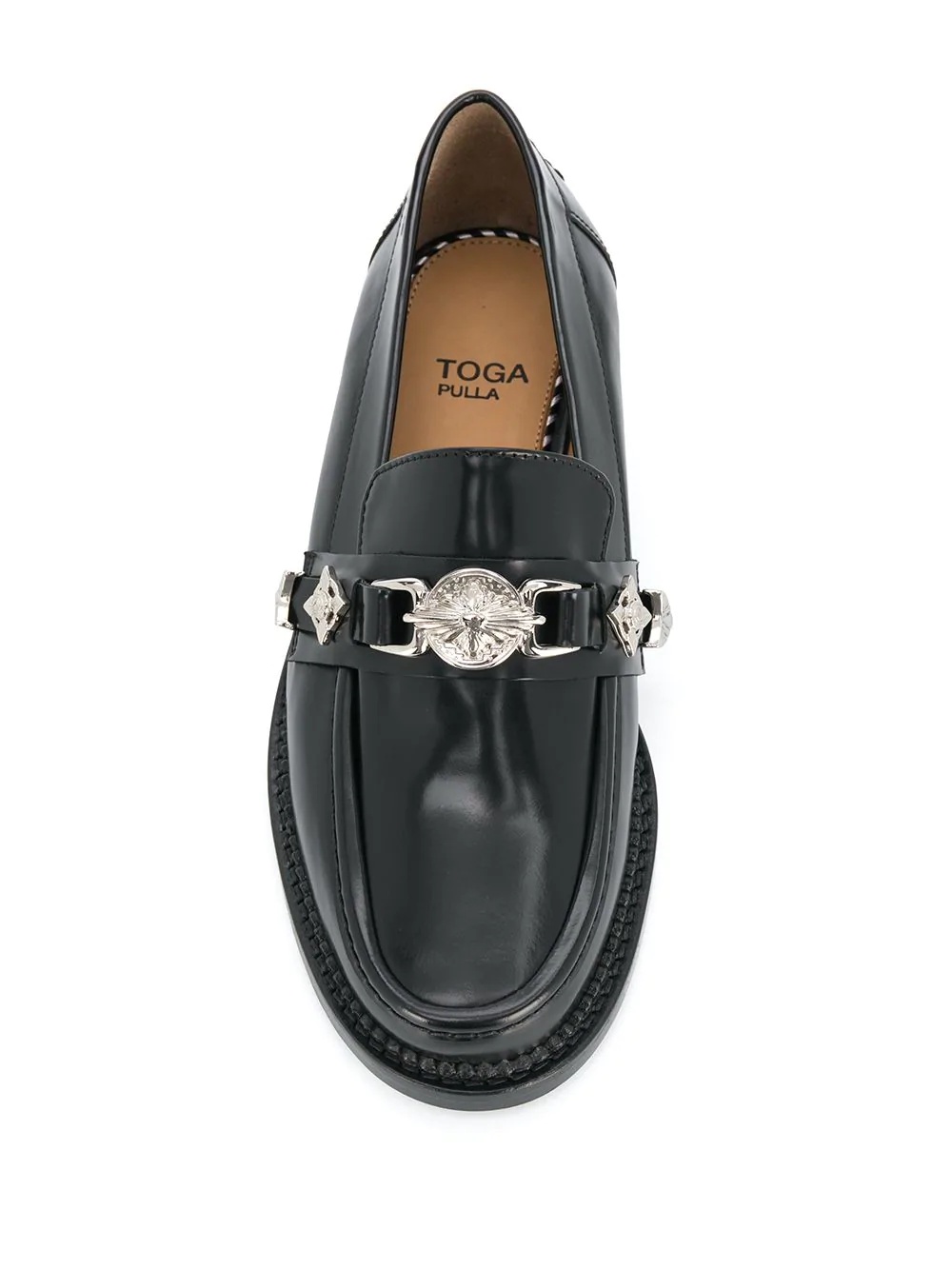 Shop Toga Embossed-plaque Detail Loafers In Black