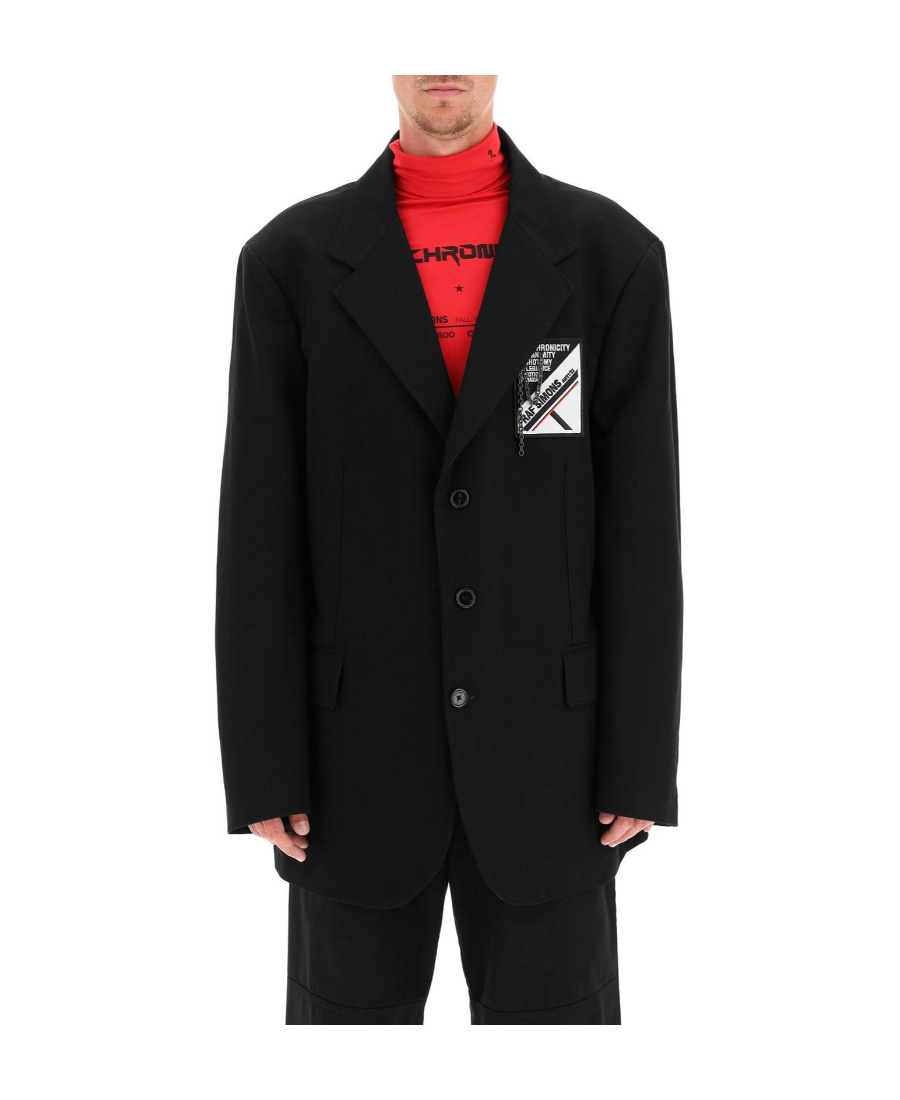 Raf Simons Logo-patch Single-breasted Blazer In Black