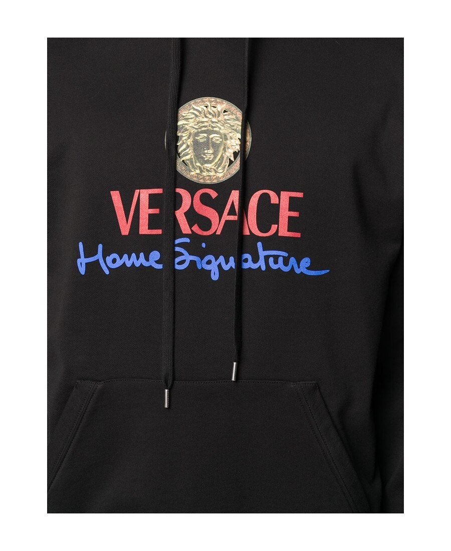 Versace Home Signature Logo Hoodie In Black