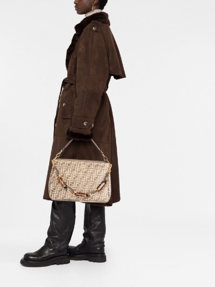 Fendi Dove Grey Tapestry Fabric Bag In Nude