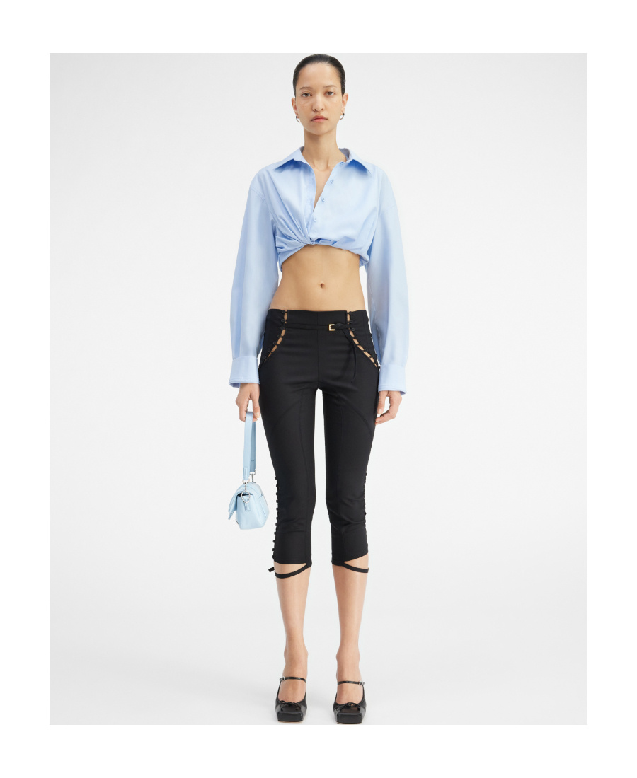 Jacquemus Ruched Tucked In Cropped Long Sleeve Shirt In Blue