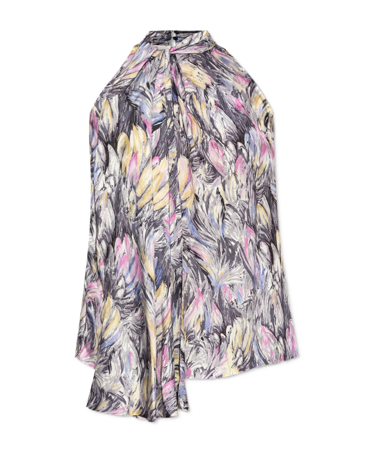 Balmain Pussy-bow Top With Feather Print In Gray