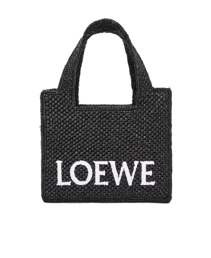 Loewe X Paula's Ibiza Font Logo Mini Tote Bag In Raffia In Black