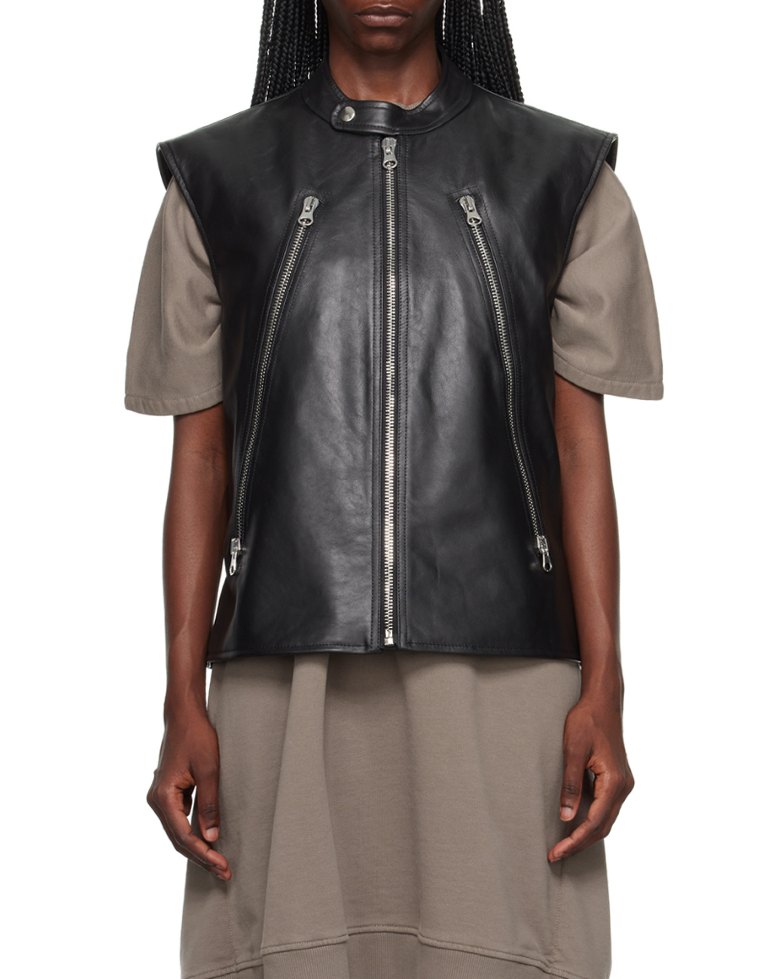 Mm6 Maison Margiela Notched-lapel Leather Gilet In Black