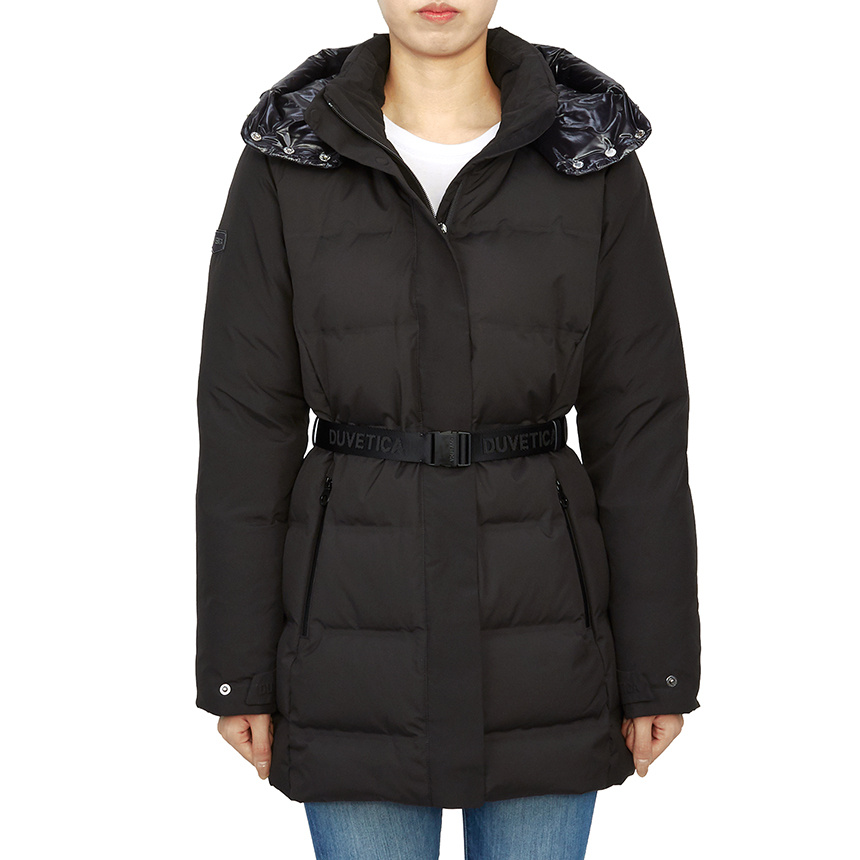 Duvetica Long-sleeved Hooded Down Jacket In Black