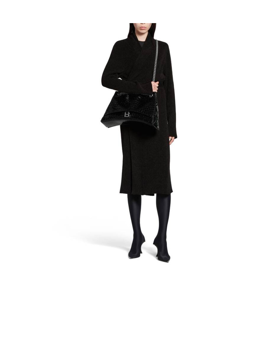 Balenciaga Crush Large Crocodile Embossed Chain Shoulder Bag In Black