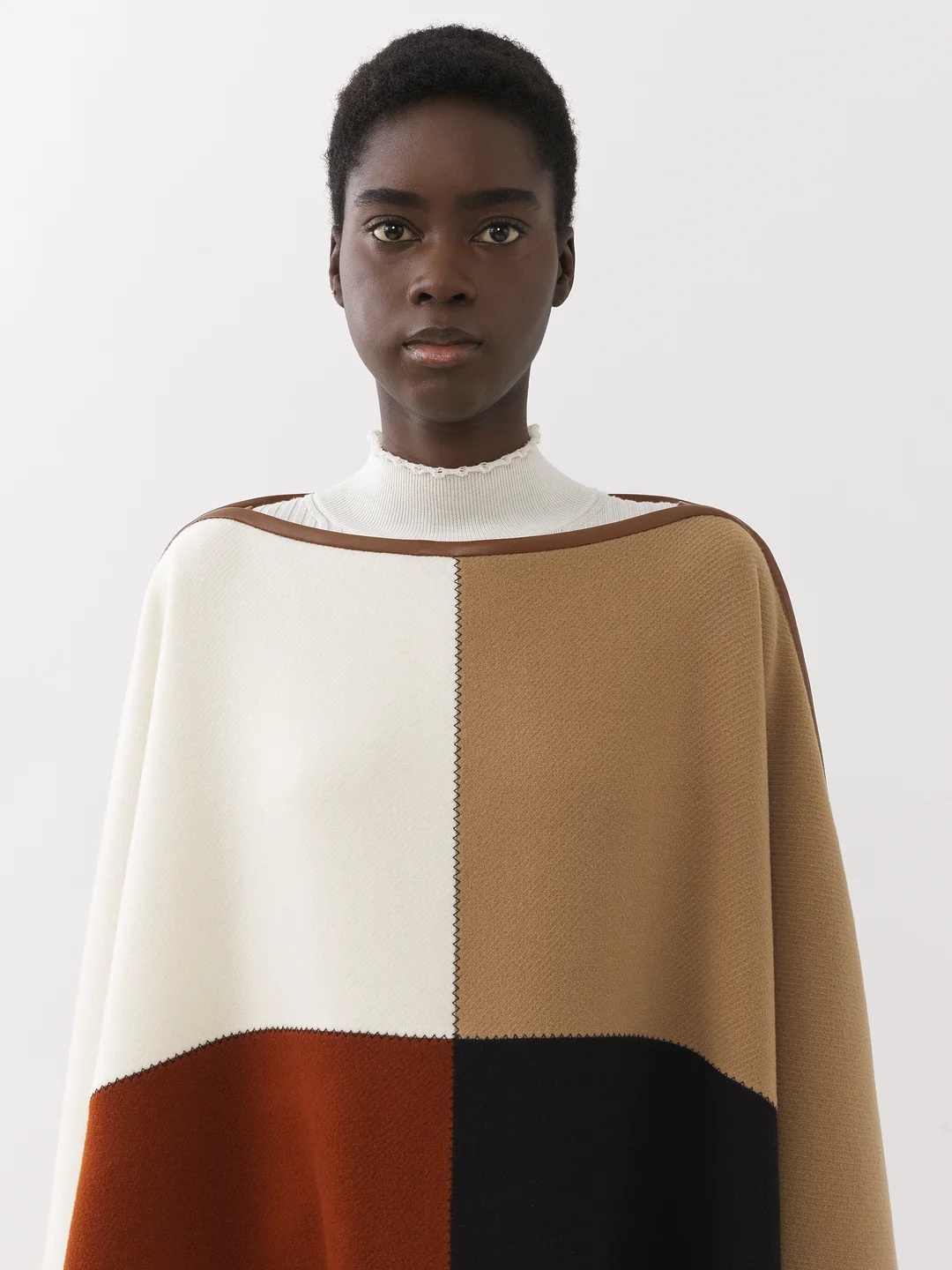 Chloé Colorblock Wool Blend Long Poncho In Black