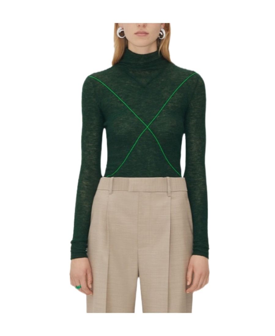Bottega Veneta Stripe Detail Roll Neck Jumper In Green