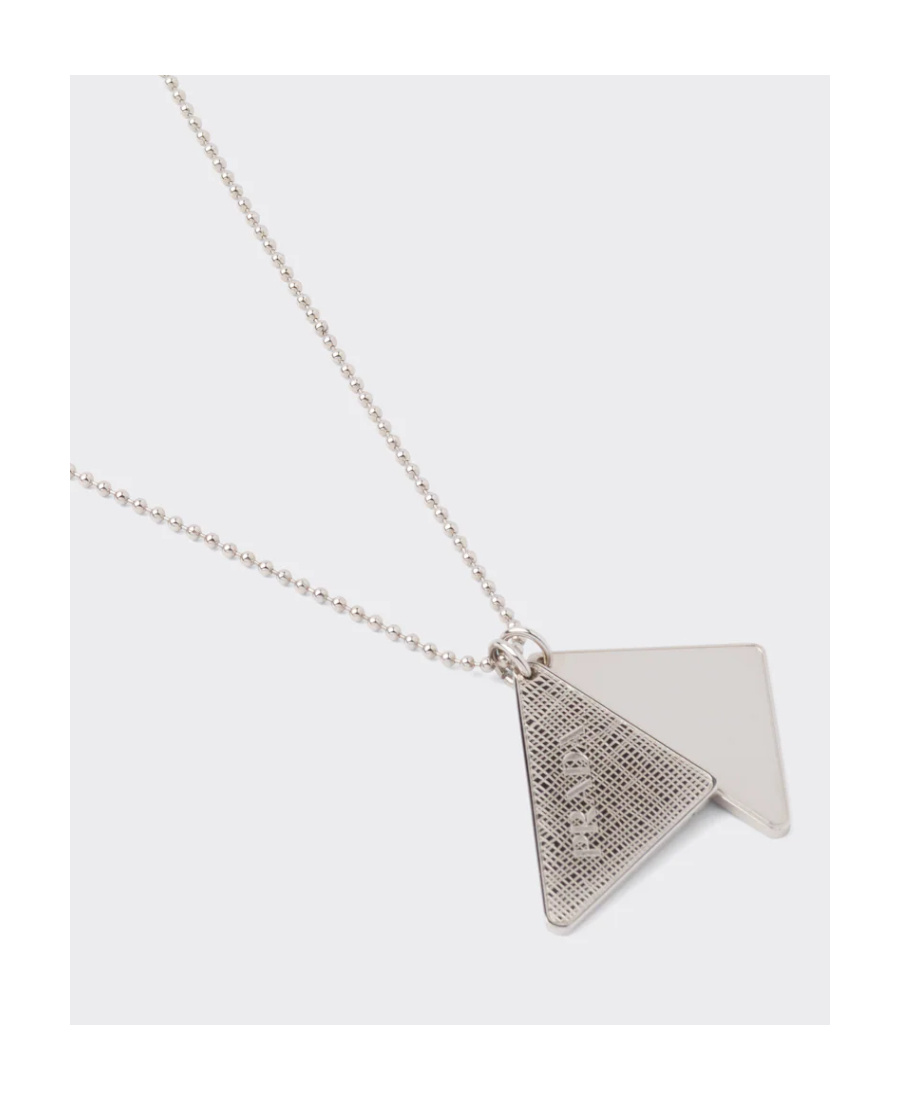 Prada Logo-engraved Triangle-charm Necklace In White