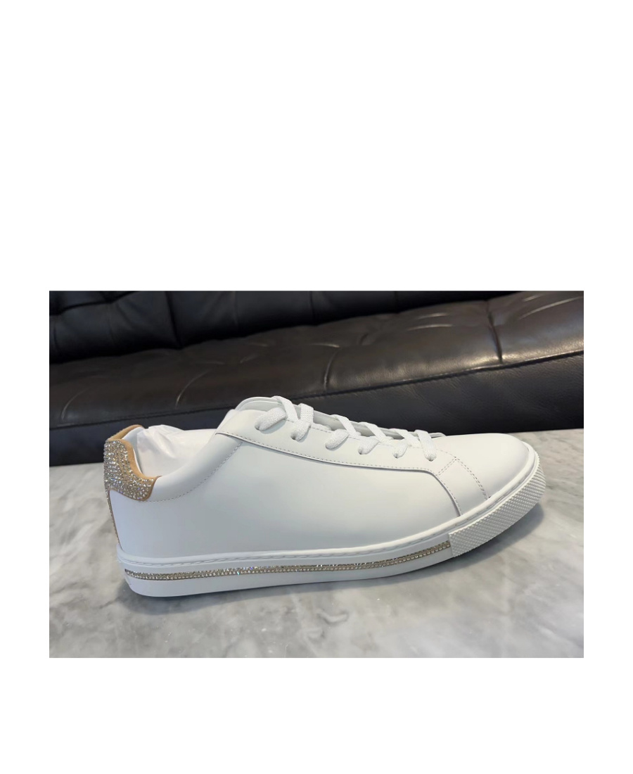 René Caovilla Xtra Crystal-embellished Sneakers In White Leather In Gray