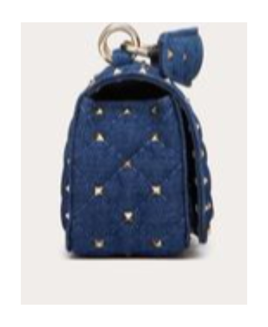 Valentino Rockstud Spike Denim Shoulder Bag In Blue