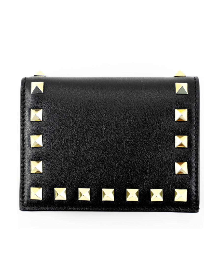 Valentino Rockstud Leather Card Holder In Black