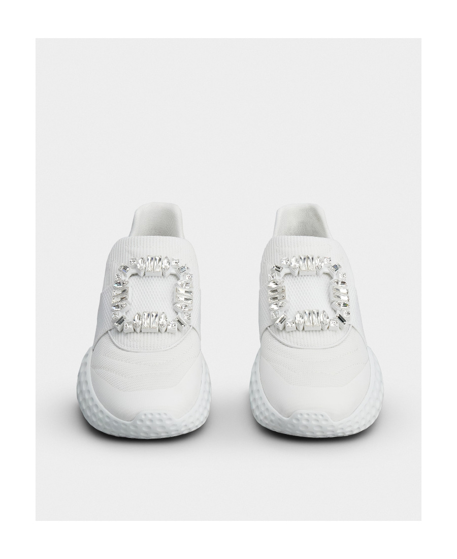 Roger Vivier Viv Run Crystal-embellished Mesh And Leather Slip-on Sneakers In White