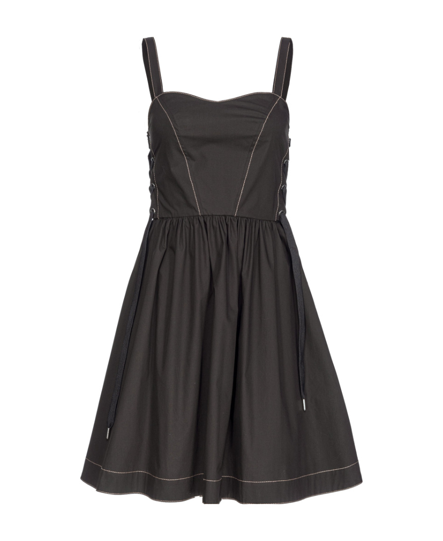 Pinko Poplin Cotton Amazonia Flared Dress With Lace-up Details In Black