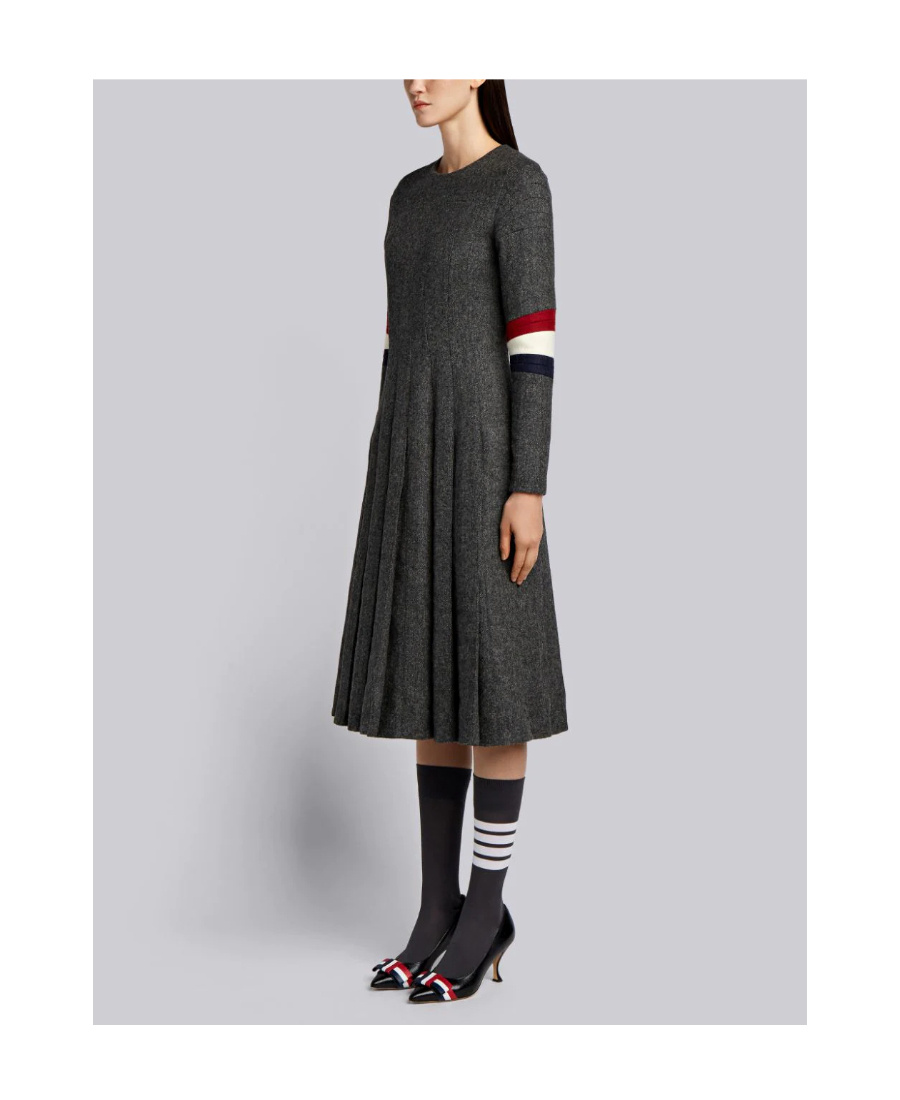 Thom Browne Wool Pleated Dress In Black