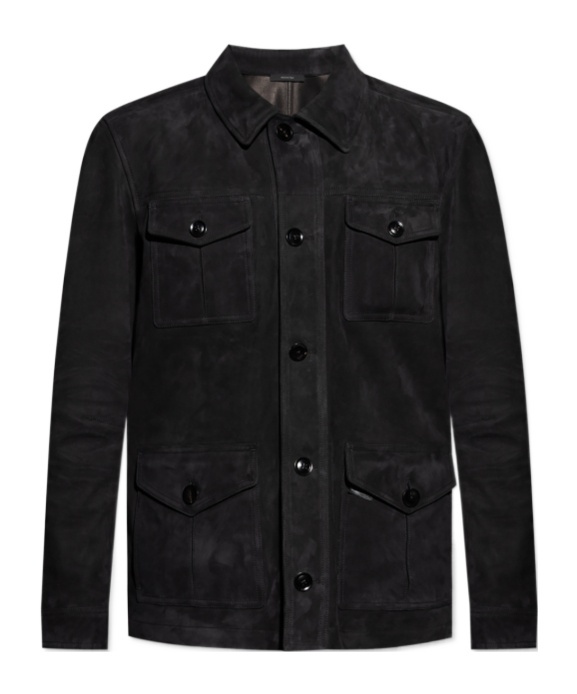 Tom Ford Light Suede Stand Collar Overshirt In Black