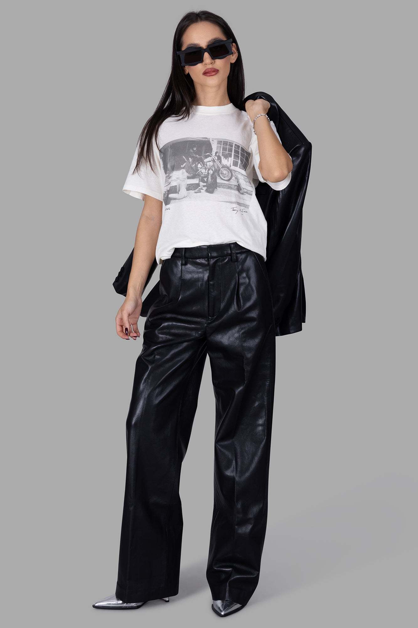 ANINE BING WIDE-LEG RECYCLED-LEATHER TROUSERS