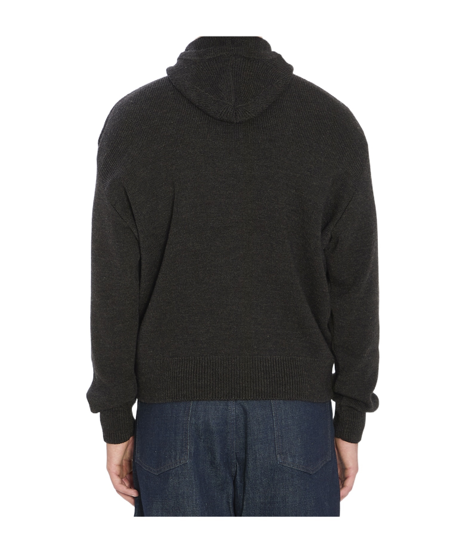 Lemaire Alpaca Wool Hooded Buttoned Sweater In Black