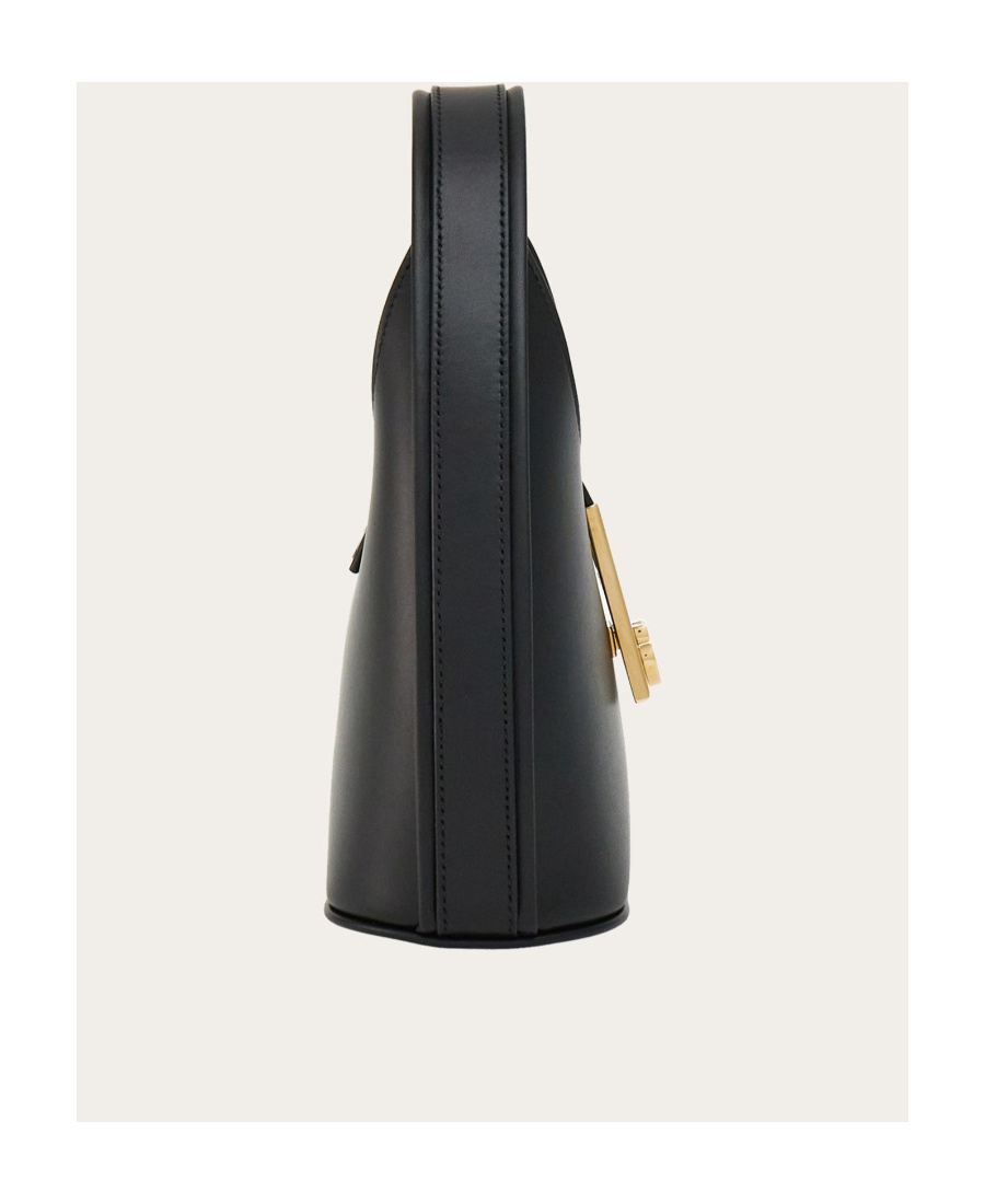 Ferragamo Salvatore Gancini-buckle Logo-engraved Mini Hobo Bag In Black