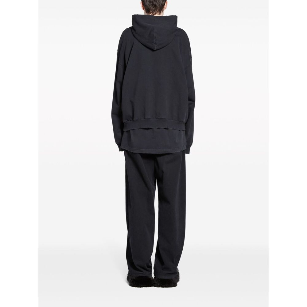 Balenciaga Logo-print Distressed Cotton Hoodie In Black