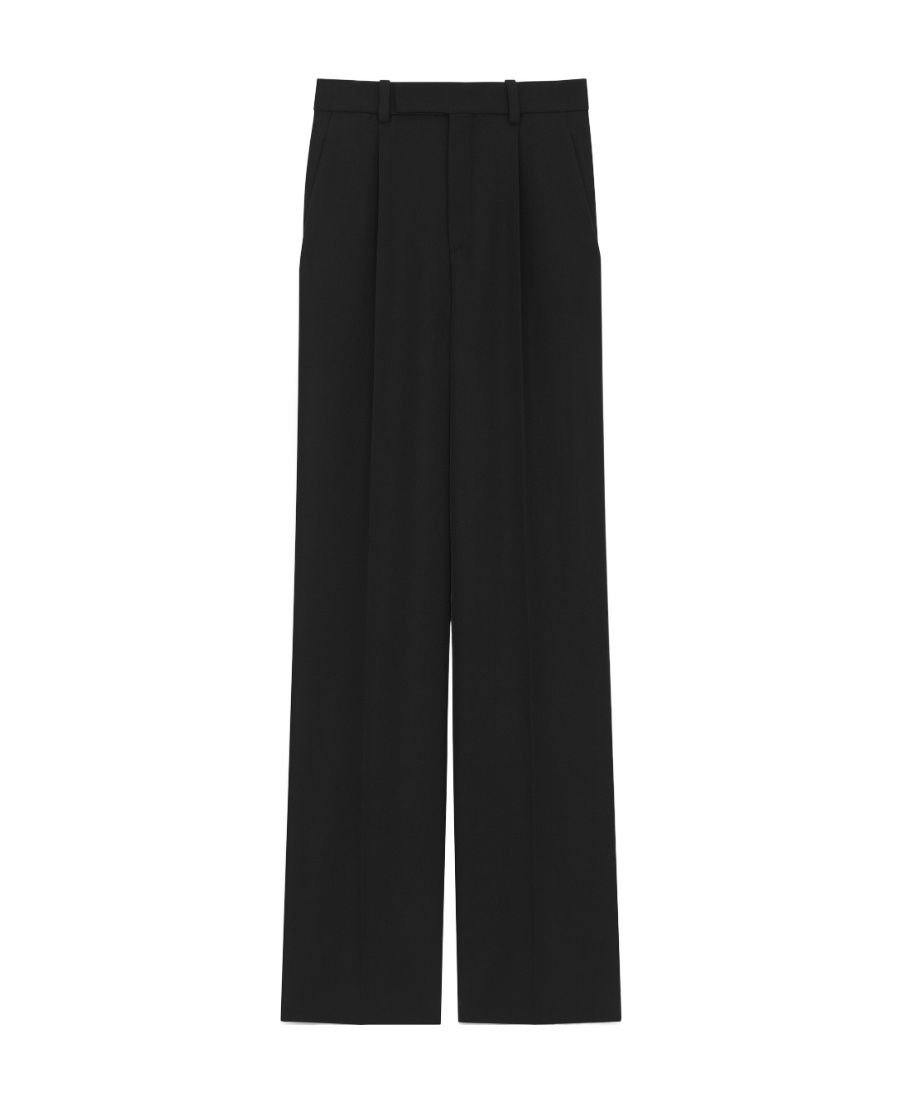 Saint Laurent Pleated Wide Leg Trousers With Pockets In Black