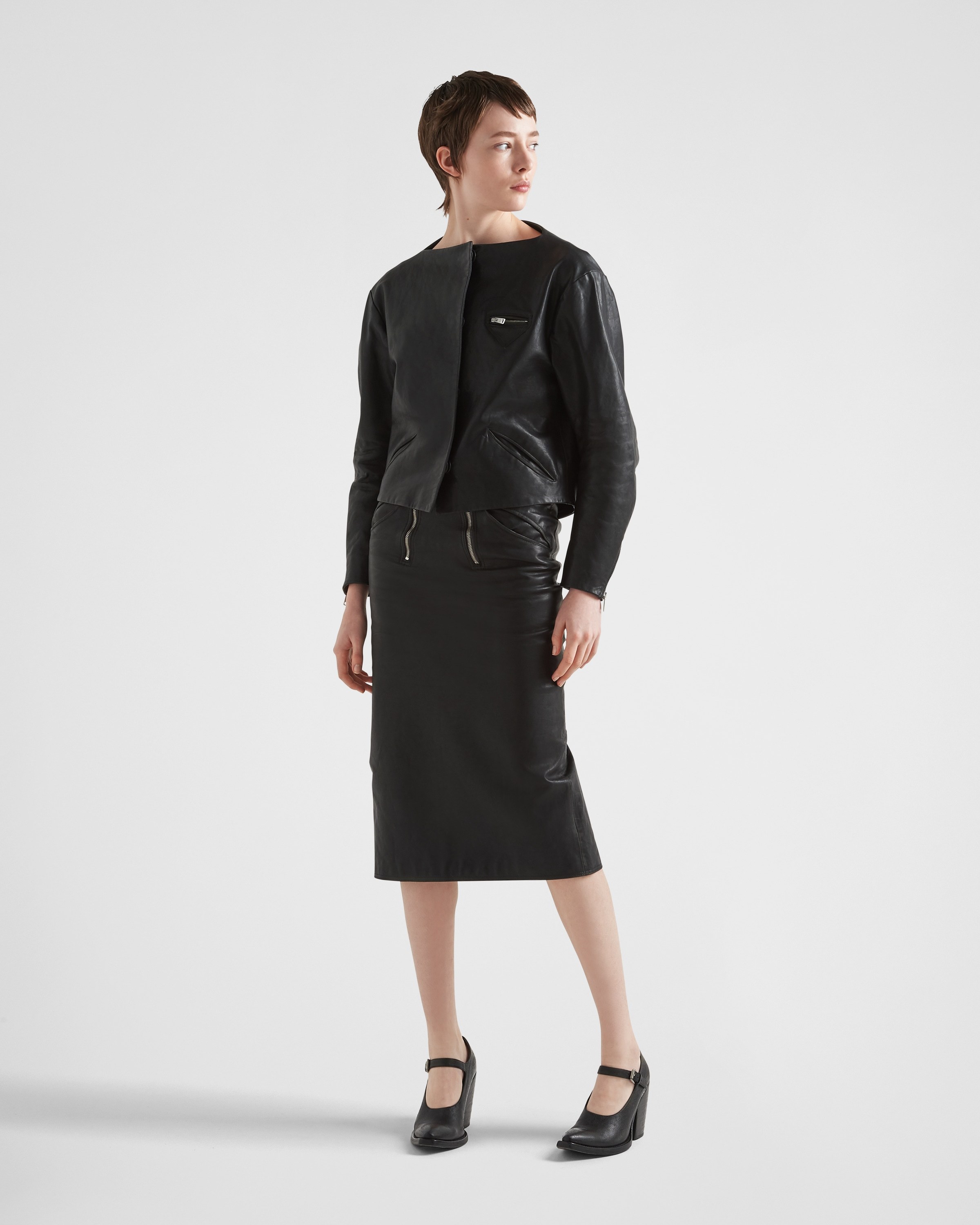 Prada Midi Leather Pencil Skirt In Black