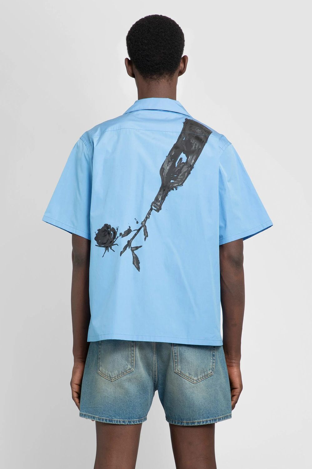 Prada Bottle-print Short-sleeve Shirt In Blue