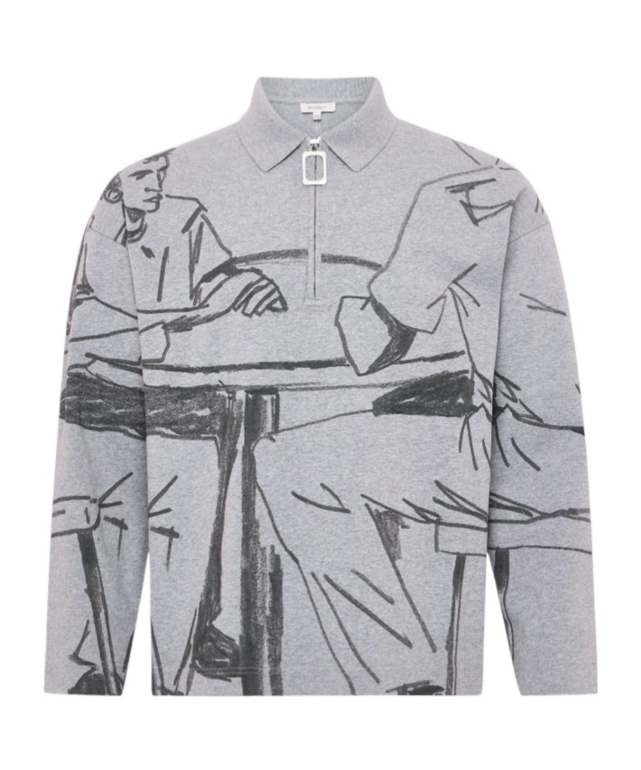 Jw Anderson Half-zip Illustration Sweatshirt In Gray