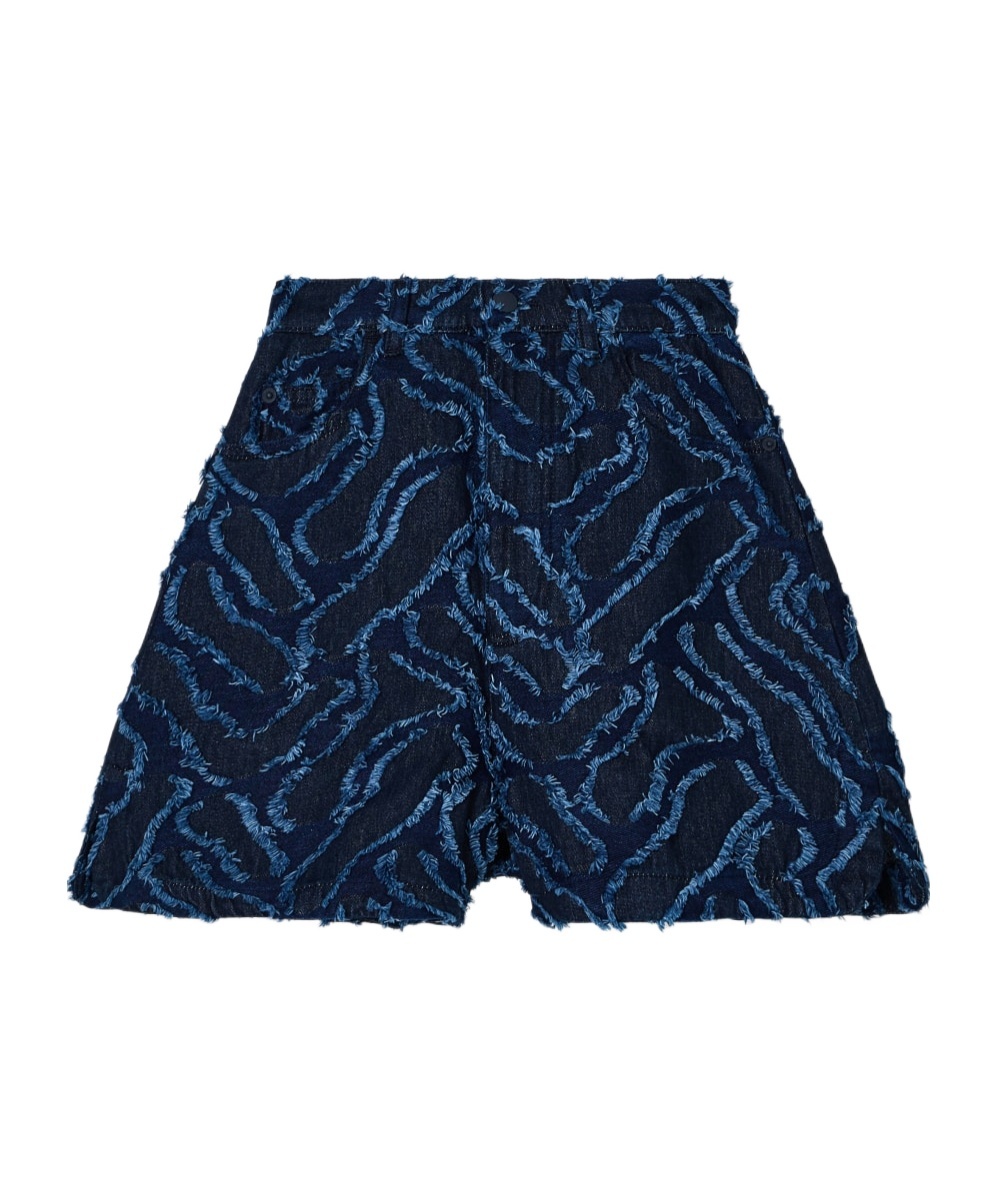 Emporio Armani Fringed Embossed Jacquard Denim Shorts In Blue