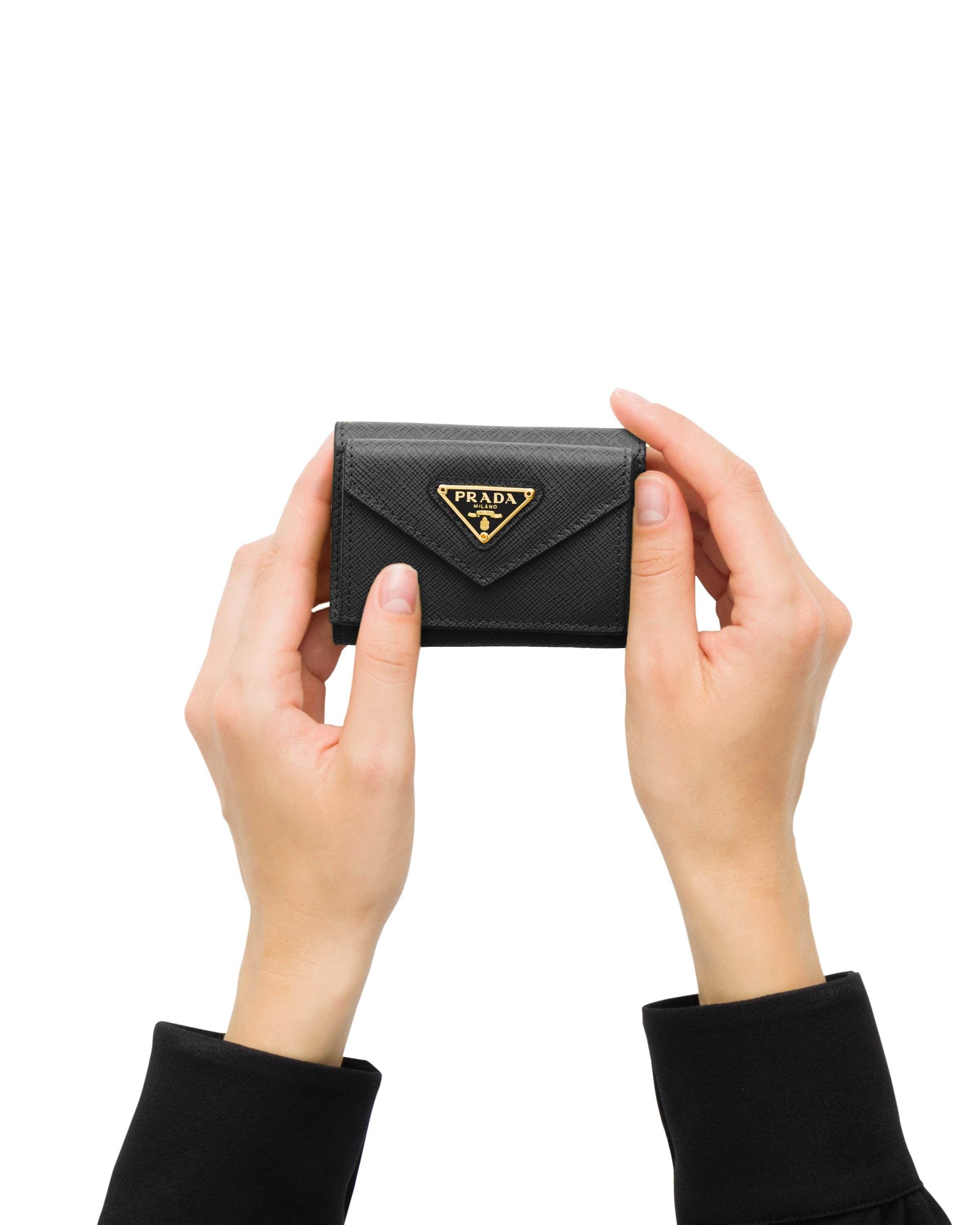 Prada Black Saffiano Leather Small Wallet Women In Nero