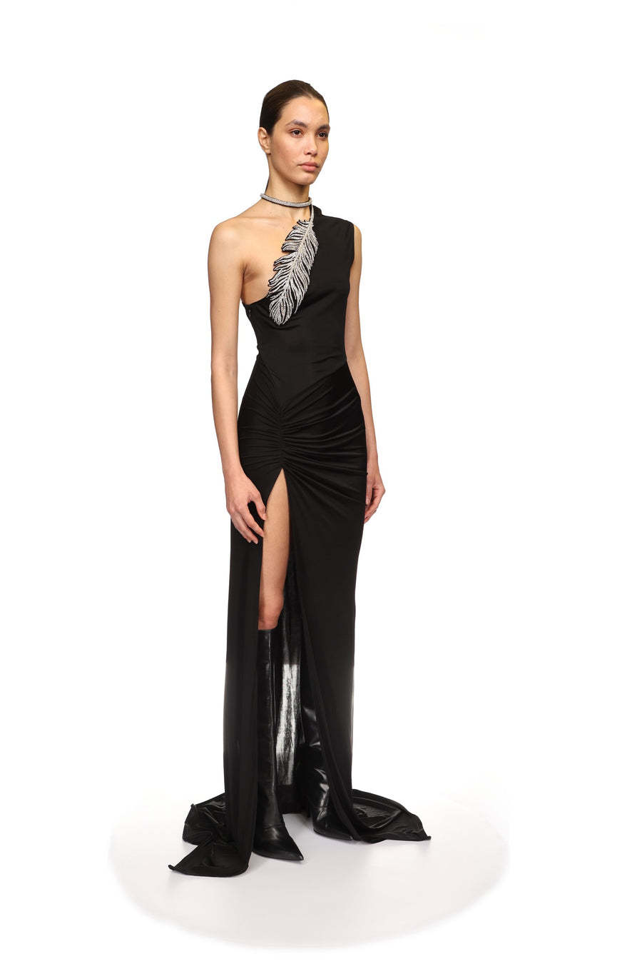 David Koma One-shoulder Embellished Satin-jersey Gown In Black