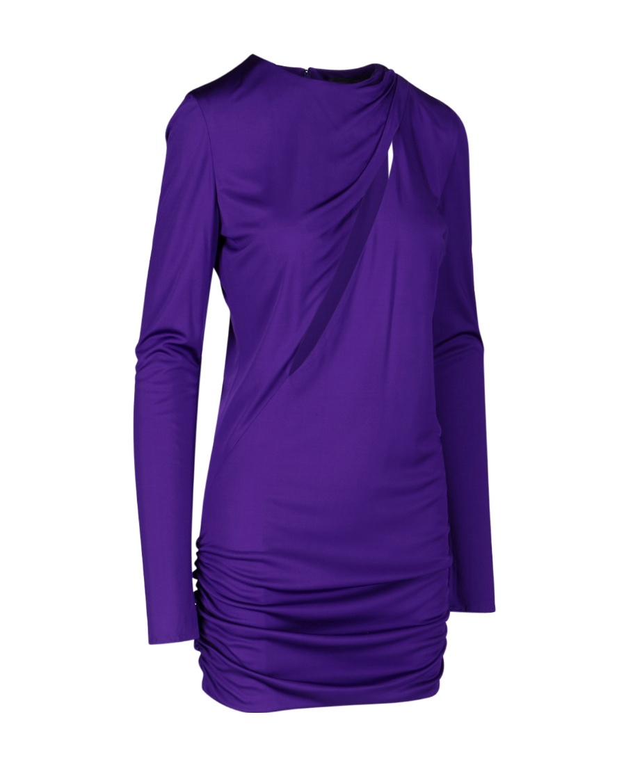 Shop Versace Slash Cut-out Long Sleeved Mini Dress In Purple