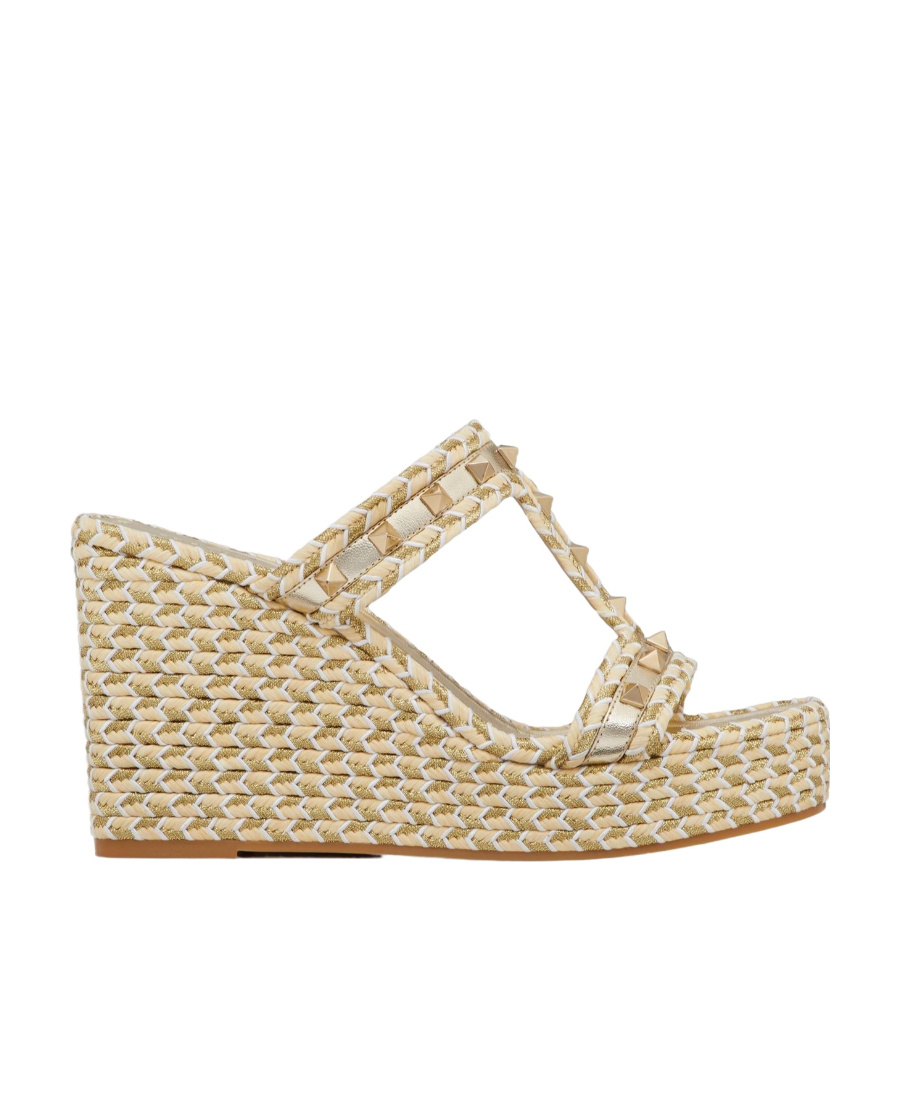 Valentino Rockstud 90mm Woven Wedge Sandals In Multi