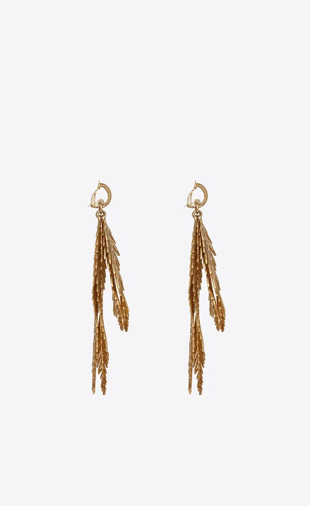Saint Laurent Palm Leaf Drop Earrings In Yellow